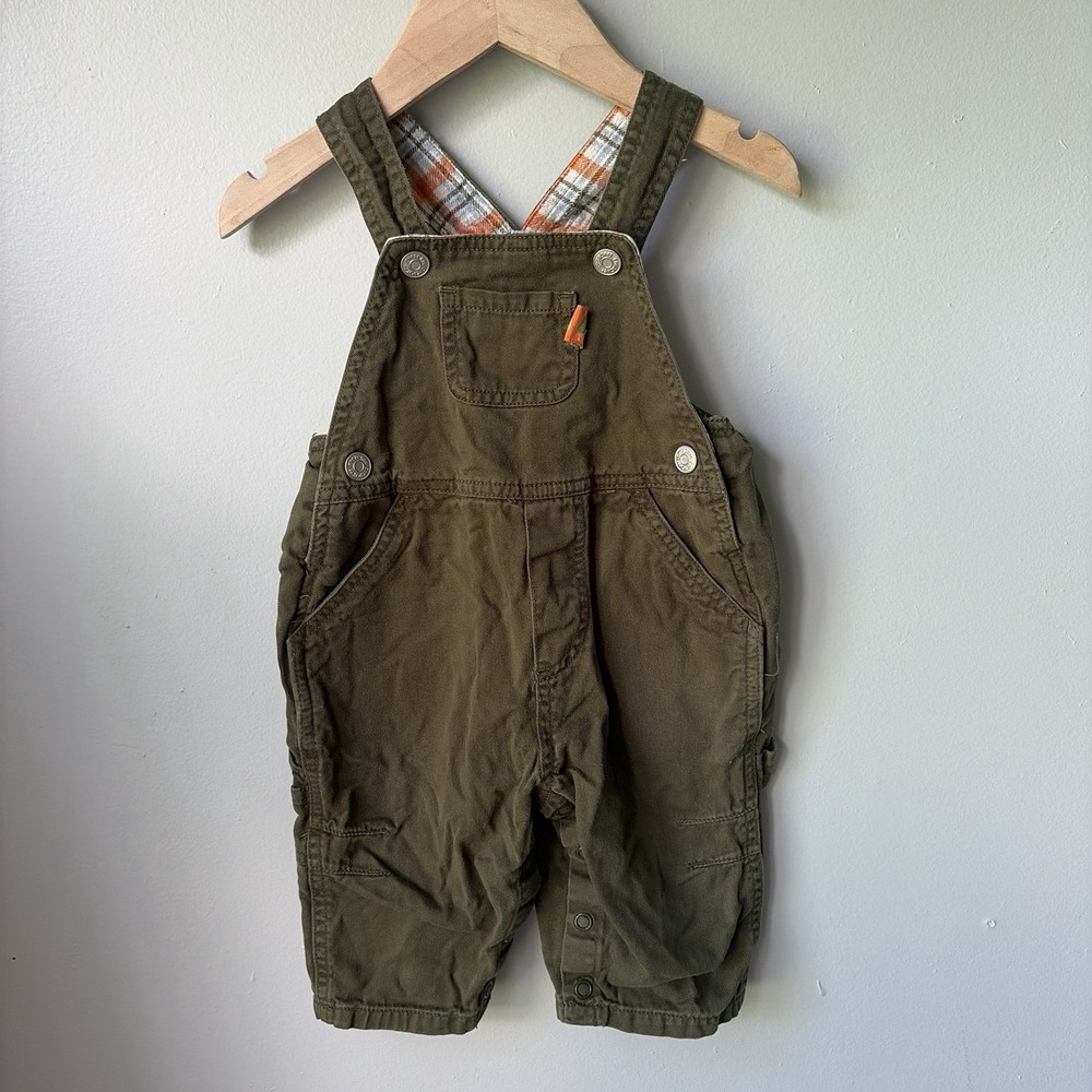 Vintage 90's Cherokee Baby Green And Plaid Overalls Size 9 Months 100% Cotton